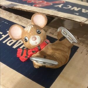 Cute Mouse Figurine with Red Scarf and Silver Ice Skates